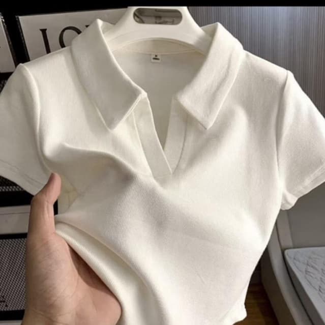 Camisa polo Feminina Ribana Manga curta Algodao