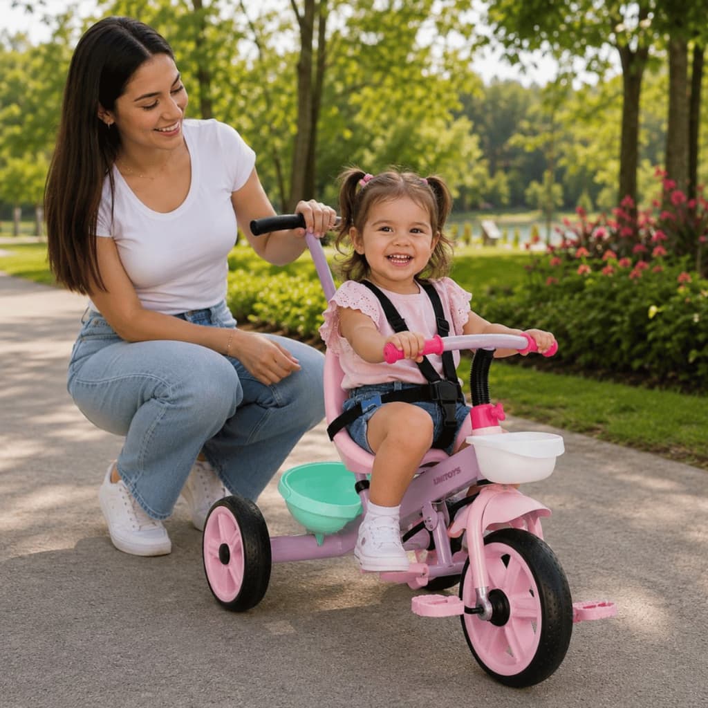 Triciclo Infantil com Empurrador e Pedal Candy Rosa Ideal para acompanhar o crescimento da criança