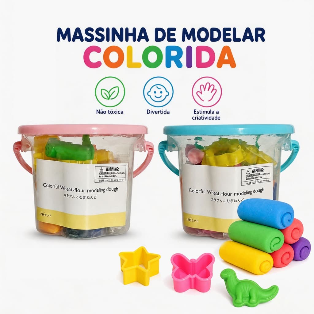 Massa de Modelar Atóxica Balde Completo Presente Infantil Criativa