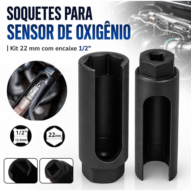 Chave Sonda Lambda 22mm em Aço Cromo Vanádio, Encaixe 1/2 Polegada, Ferramenta Profissional para Manutenção Automotiva