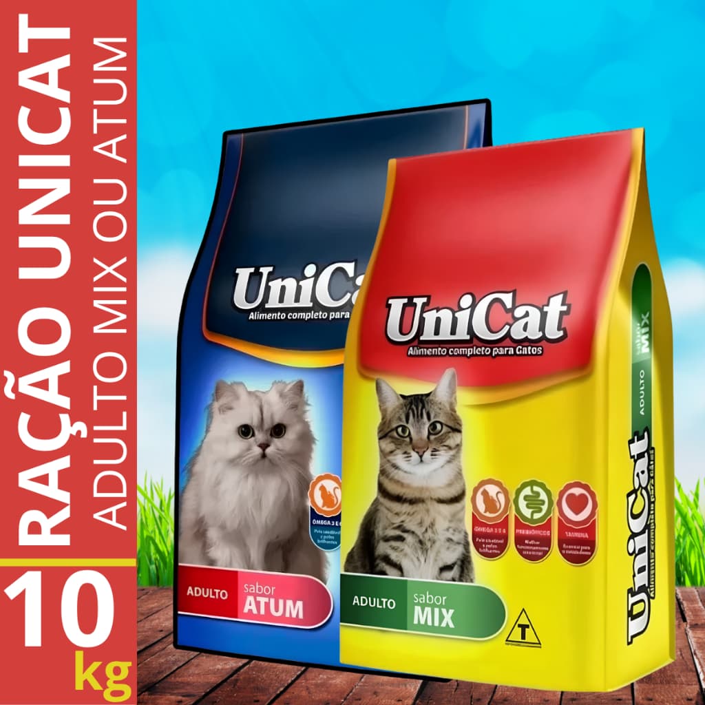 Ração para Gatos Unicat Adulto Mix ou Atum 10kg Completa com Taurina Ômega 3 e 6 Prebiótico