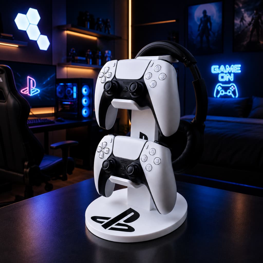 Suporte para 2 Controles Playstation + Headset Base Premium Gamer