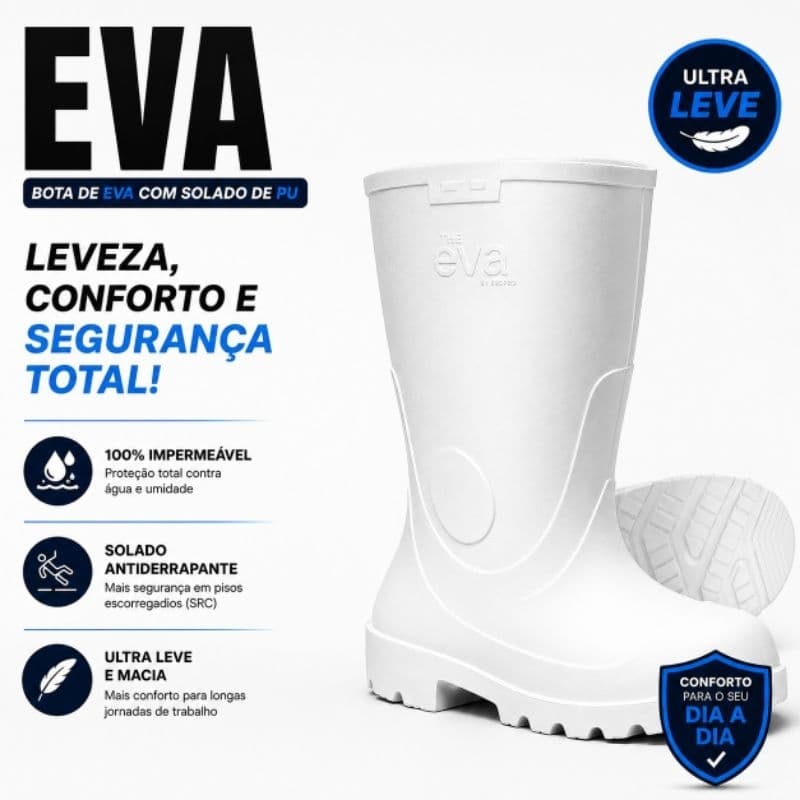 Galocha  Bota  EPI Segurança Branca Impermeável EVA Antiderrapante Ultraleve Cano MédioTrabalho Frigorífico Açougue CA