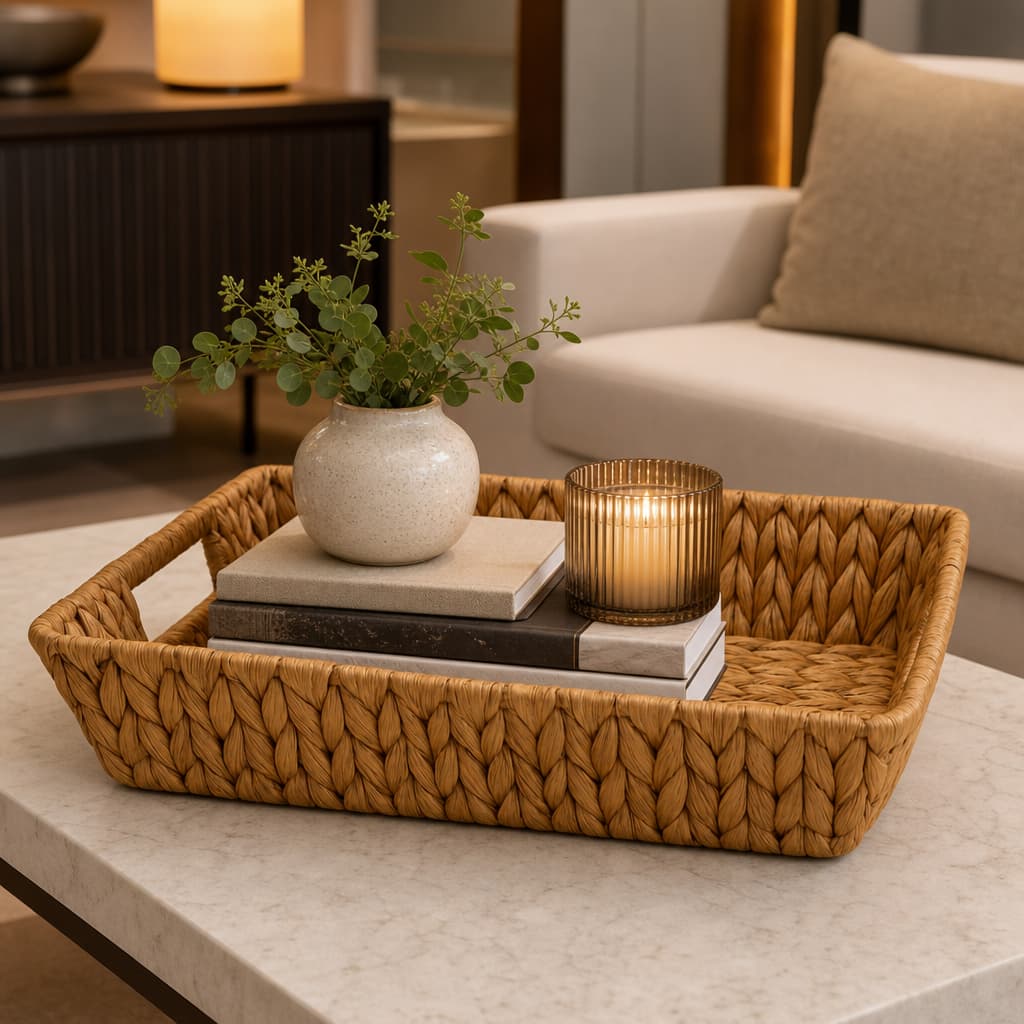 Cesta Bandeja Retangular Fibra Natural Multiuso 30cm Servir Decorativo Organizadora