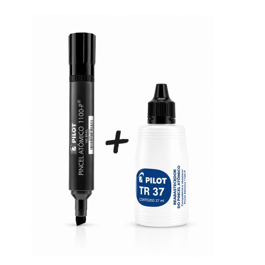 KIT MARCADOR PINCEL ATÔMICO 1100-P PRETO + REFIL TR 37 PILOT