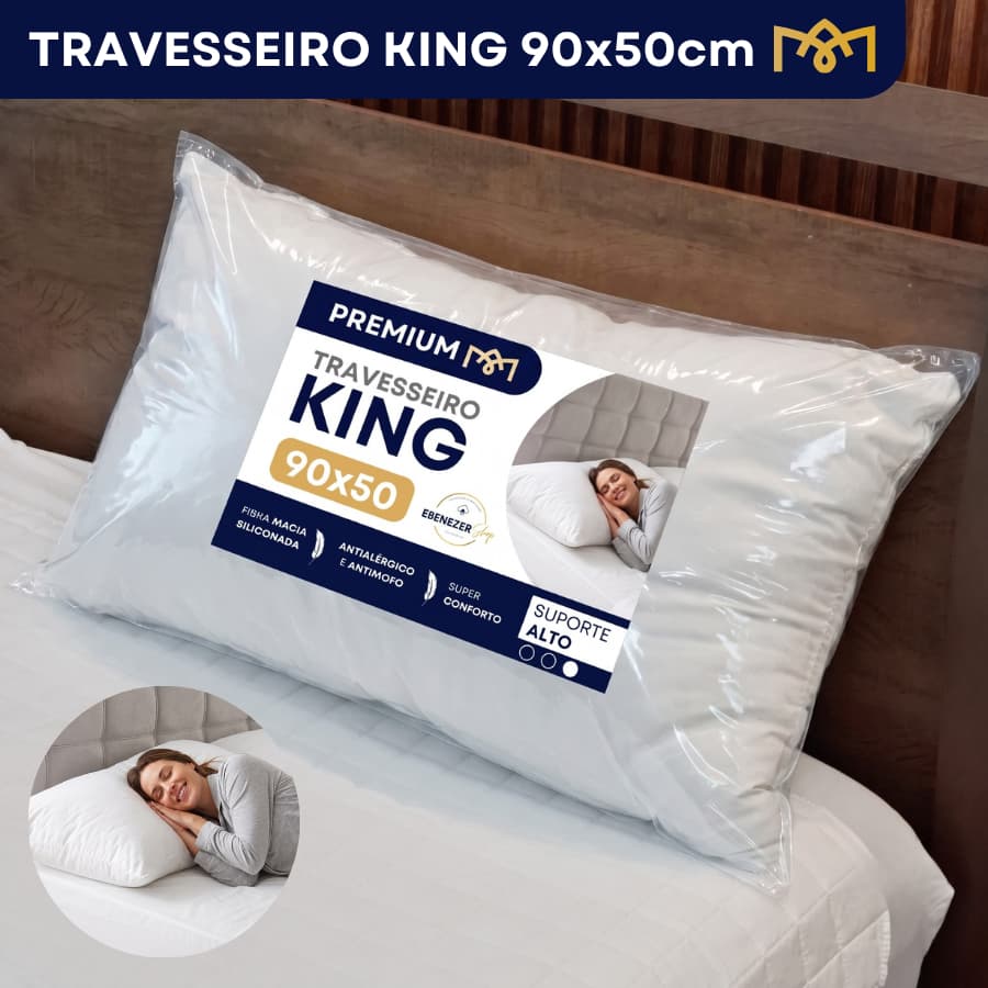 Travesseiro King Macio Moldável Respirabilidade 90x50cm Percal 200 Fios Fibra Siliconada Premium