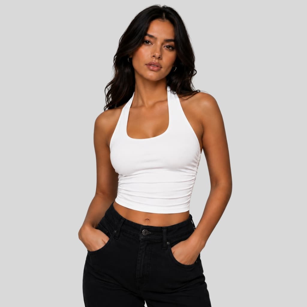 Blusa Feminina Frente Única Franzida Lateral Suplex Premium com Forro no Busto Confortável Casual