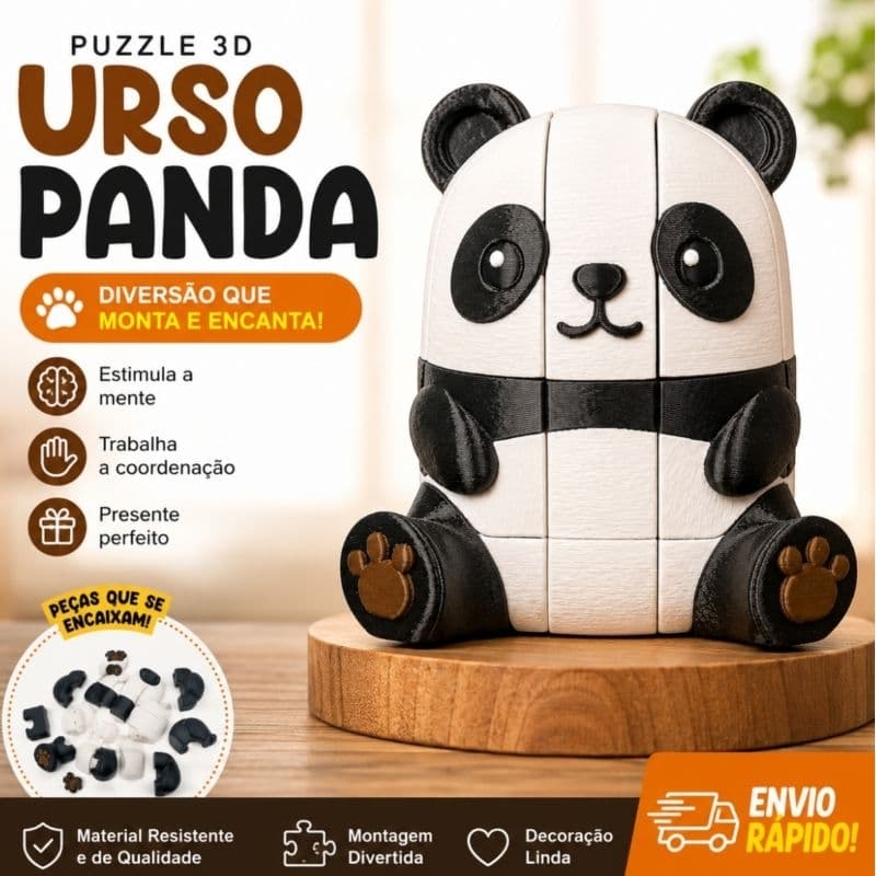 Quebra-Cabeça Panda 3D Montessori Educativo | Puzzle de Encaixe | Brinquedo Sensorial Infantil | Coordenação Motora