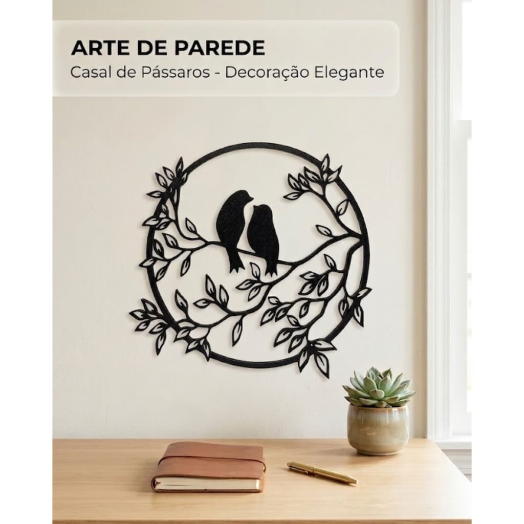 Decoração Quadro de Parede Vazado Casal de Pássaros Painel Arte Parede Natureza Fauna e Flora Passarinhos