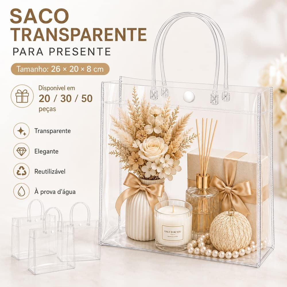 Kit 20/30/50 Bolsa Sacola Transparente Para Presente E Lembrancinha 26*20*8cm