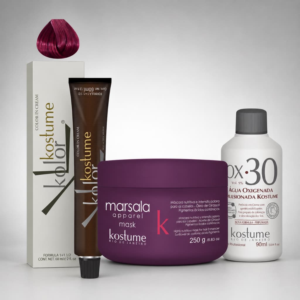 Kit Marsala Kostume Kolor 8.26 + Máscara Apparel 250g + OX 30 vol - 90ml