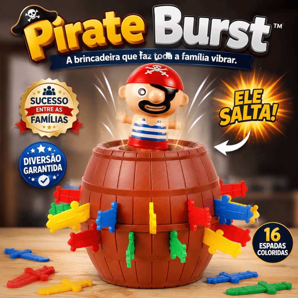 Jogo Pula Pirata Pirate Burst™ com 16 Espadas Coloridas Brinquedo Infantil Interativo Educativo Diversão em Família