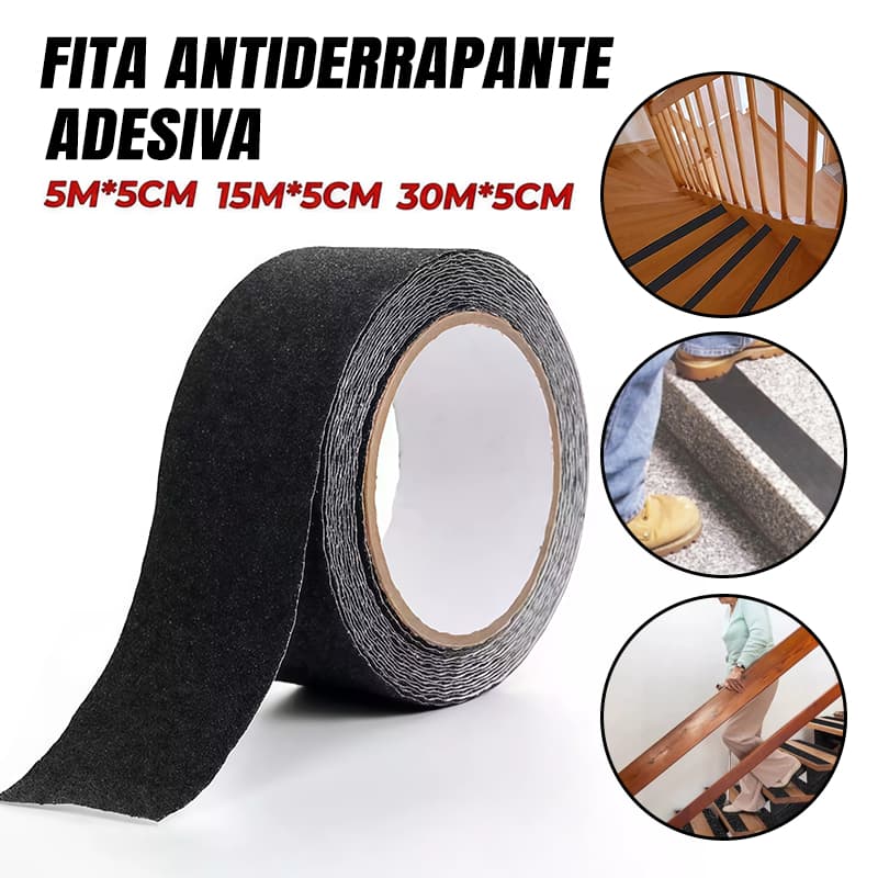 Fita Antiderrapante Preta Área Interna Piso Escada Rampas 5m 15m 30m Ideal para prevenção de acidentes em pisos lisos