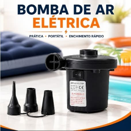 🌬️ Bomba de Ar Elétrica Portátil 2 em 1 Bivolt + Cabo 12V e 3 Bicos para Colchão, Piscina, Boias e Infláveis ⚡