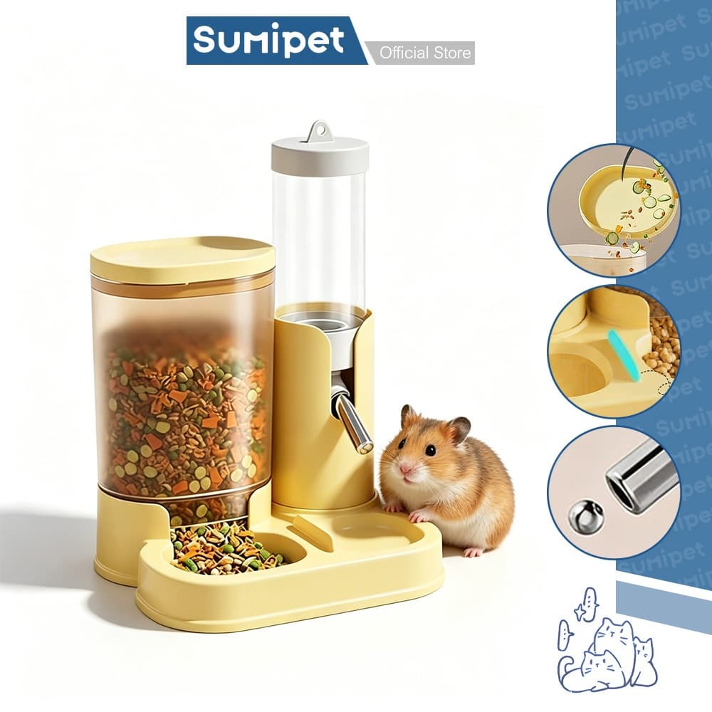 Comedouro e Bebedouro Automático 2 em 1 para Hamster com Bico Inox Anti Vazamento