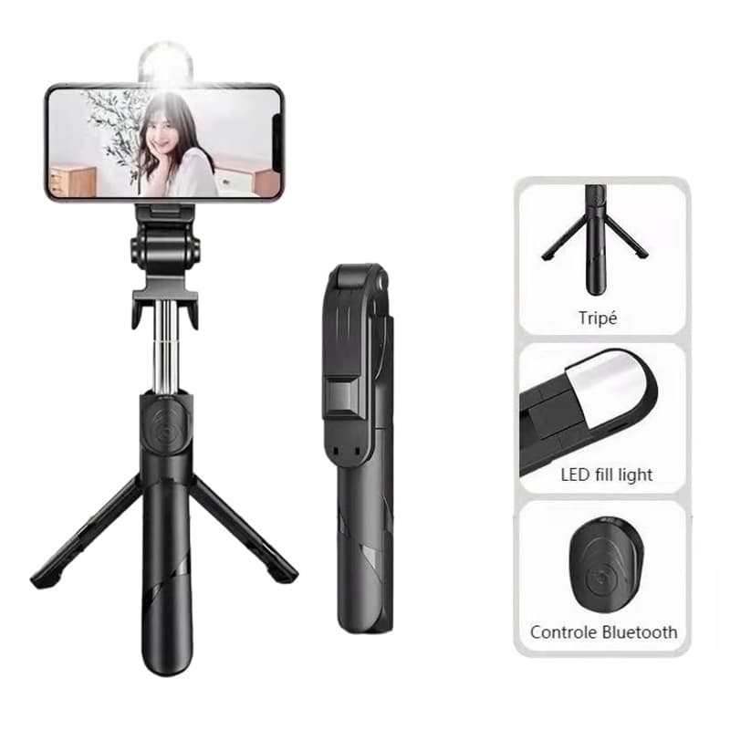 Bastão Pau de selfie Tripé Retrátil Com Luz LED Controle Bluetooth Celular Ideal para Fotos e Vídeos AIRER.BR