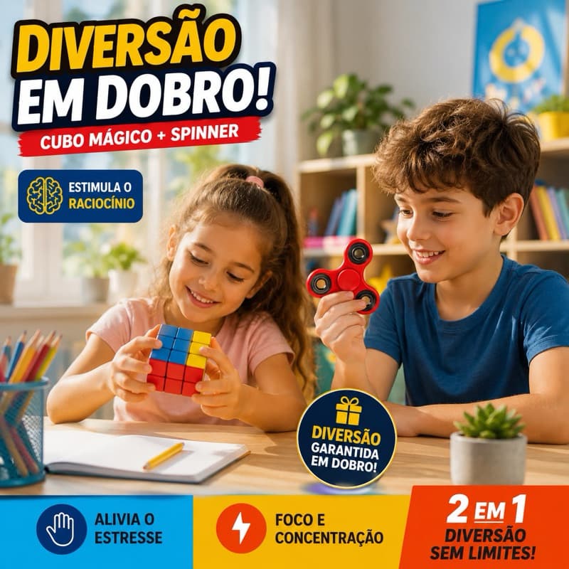 Brinquedo Spinner Cubo Mágico Kit 2 em 1 Antiestresse Brinquedo Infantil Presente Menino Menina