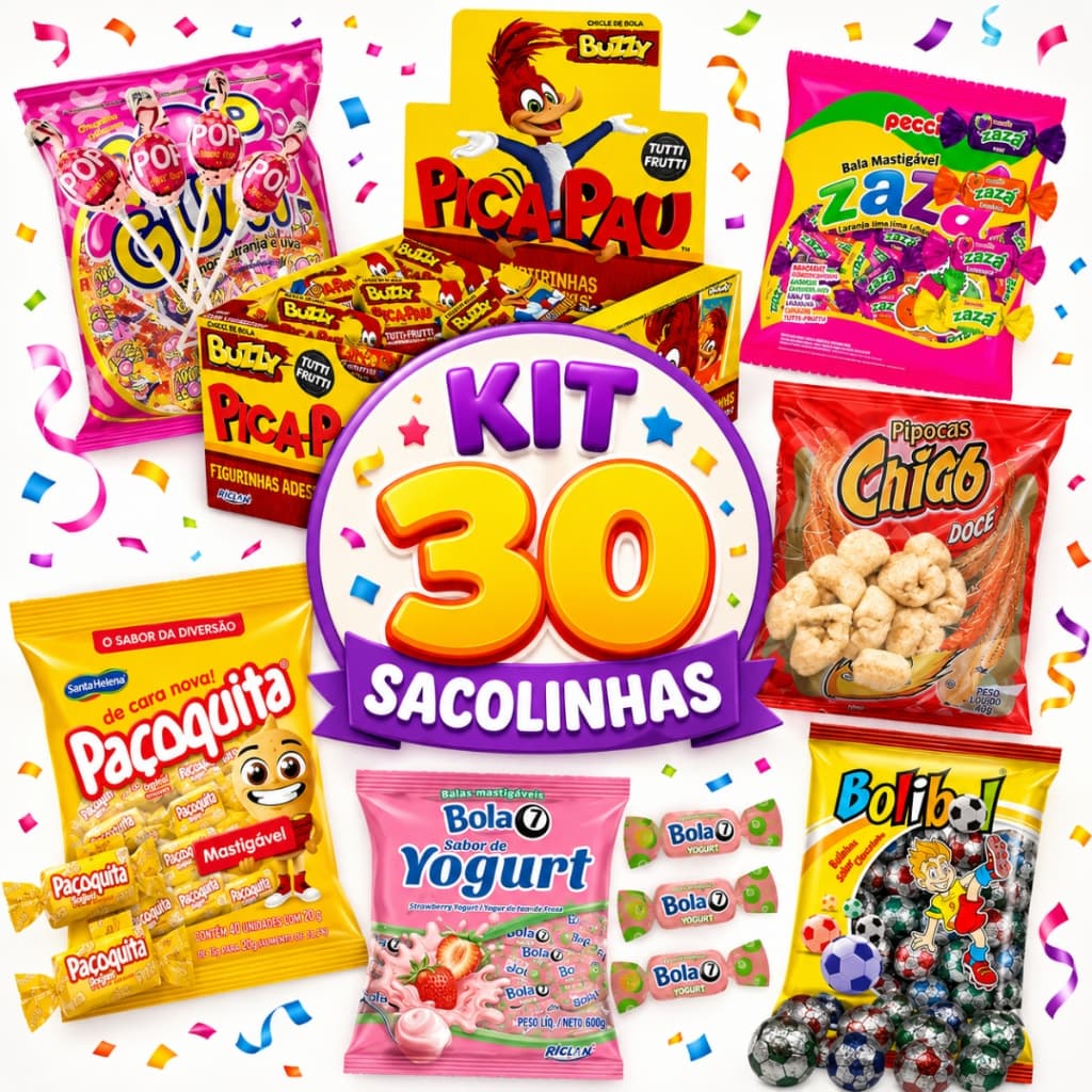 Kit 30 Sacolinha Guloseimas Festa Decoração 210 Doces Mimos