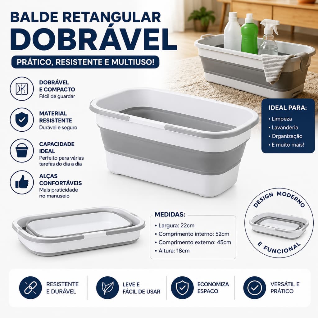 Balde Retrátil Multiuso com Rodas, Ideal para Limpeza e Uso Doméstico