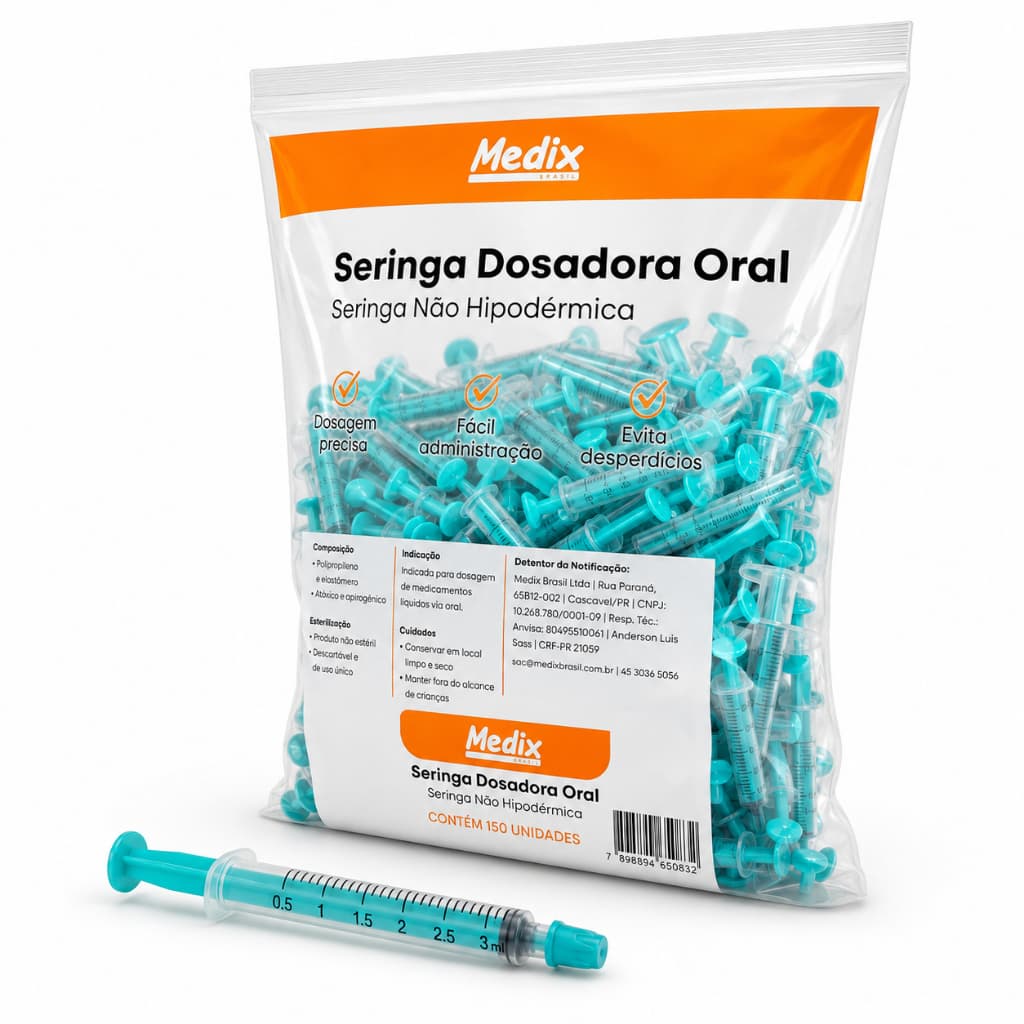Seringa Dosadora Oral 3ml Medix Kit 150 Unidades Sem Agulha
