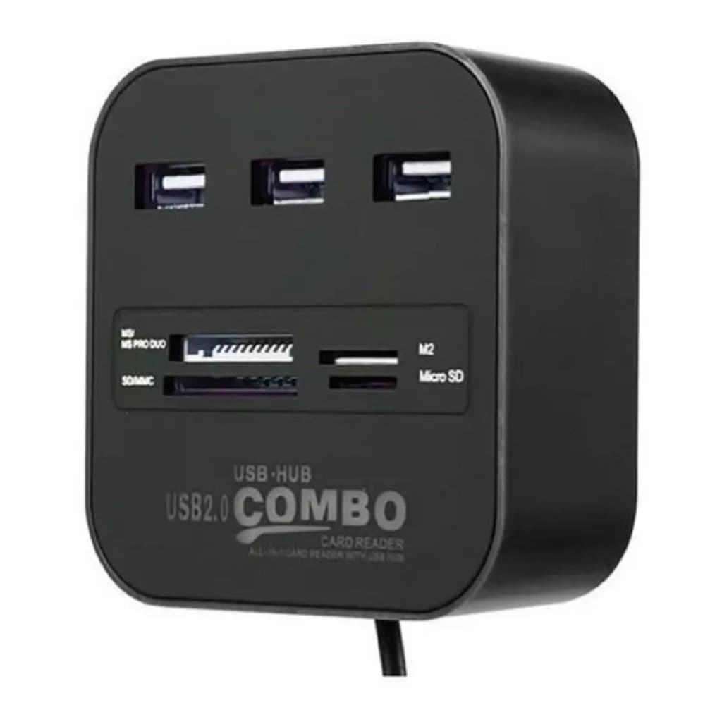 Hub USB 2.0 3 Portas com Leitor de Cartão Micro SD Preto HB-T58