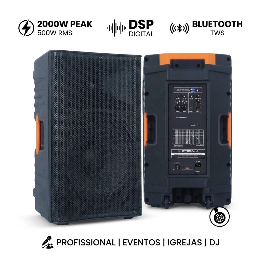Caixa Ativa Profissional Tuman Pro G8815dsp 2000w Bluetooth Mixer Cor Preto