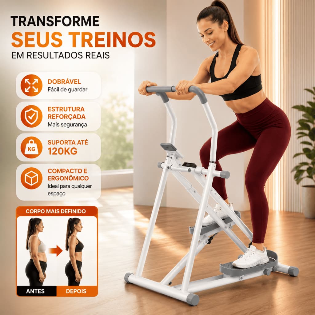 Máquina Escalada Stepper Dobrável Simulador Caminhada Fitness Painel Digital Pedal Ajustável Treino