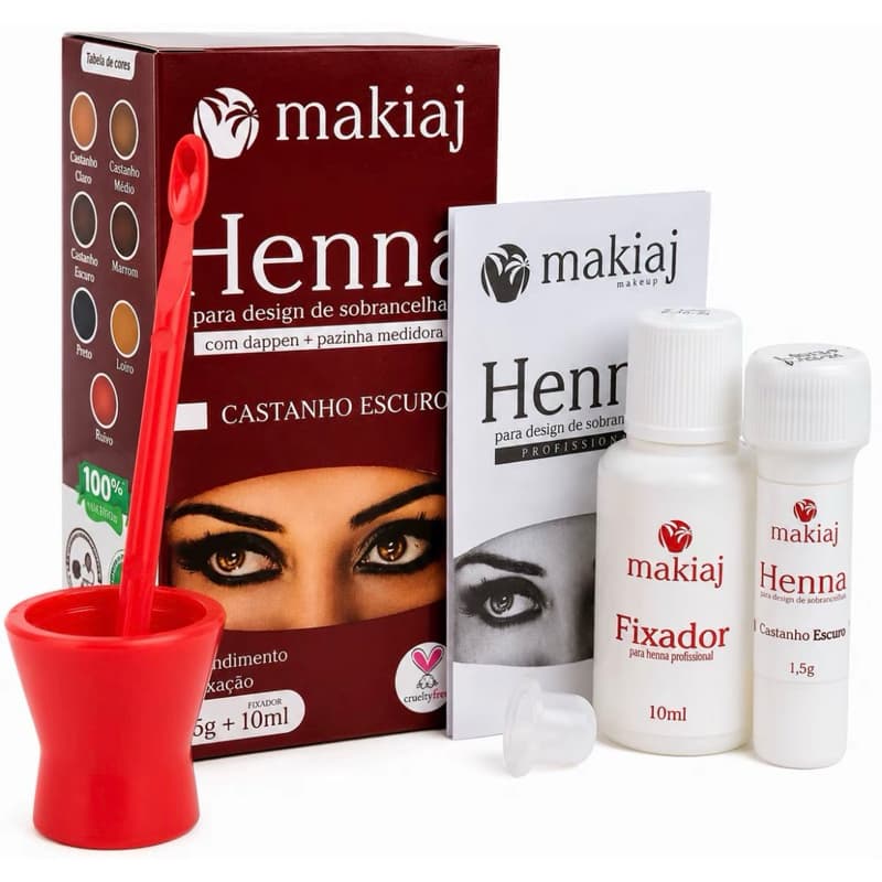 Henna para Sobrancelhas Makiaj Castanho Escuro Profissional Design de Sobrancelhas Alta Pigmentação e Fixação