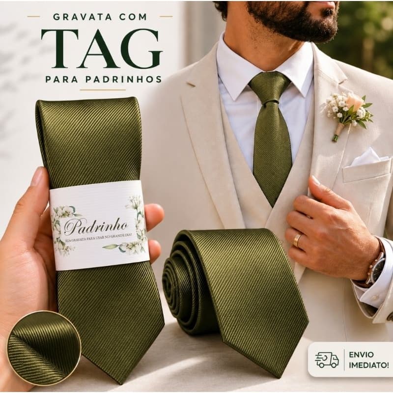 Kit Gravata com TAG para Padrinho de Casamento - Muitas Paletas de Cores