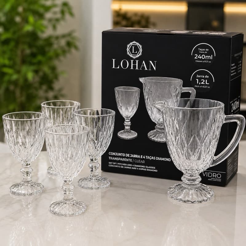 Conjunto Jarra Diamond + 4 Taças – Lohan