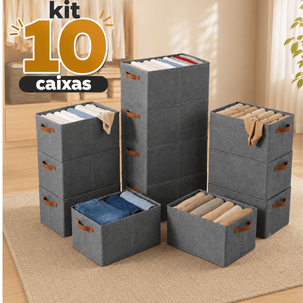 Kit 10 Caixa Organizadora Cesto Organizador de Roupas, Íntimas e Calças Toalhas Praticidade Organizadora Caixas
