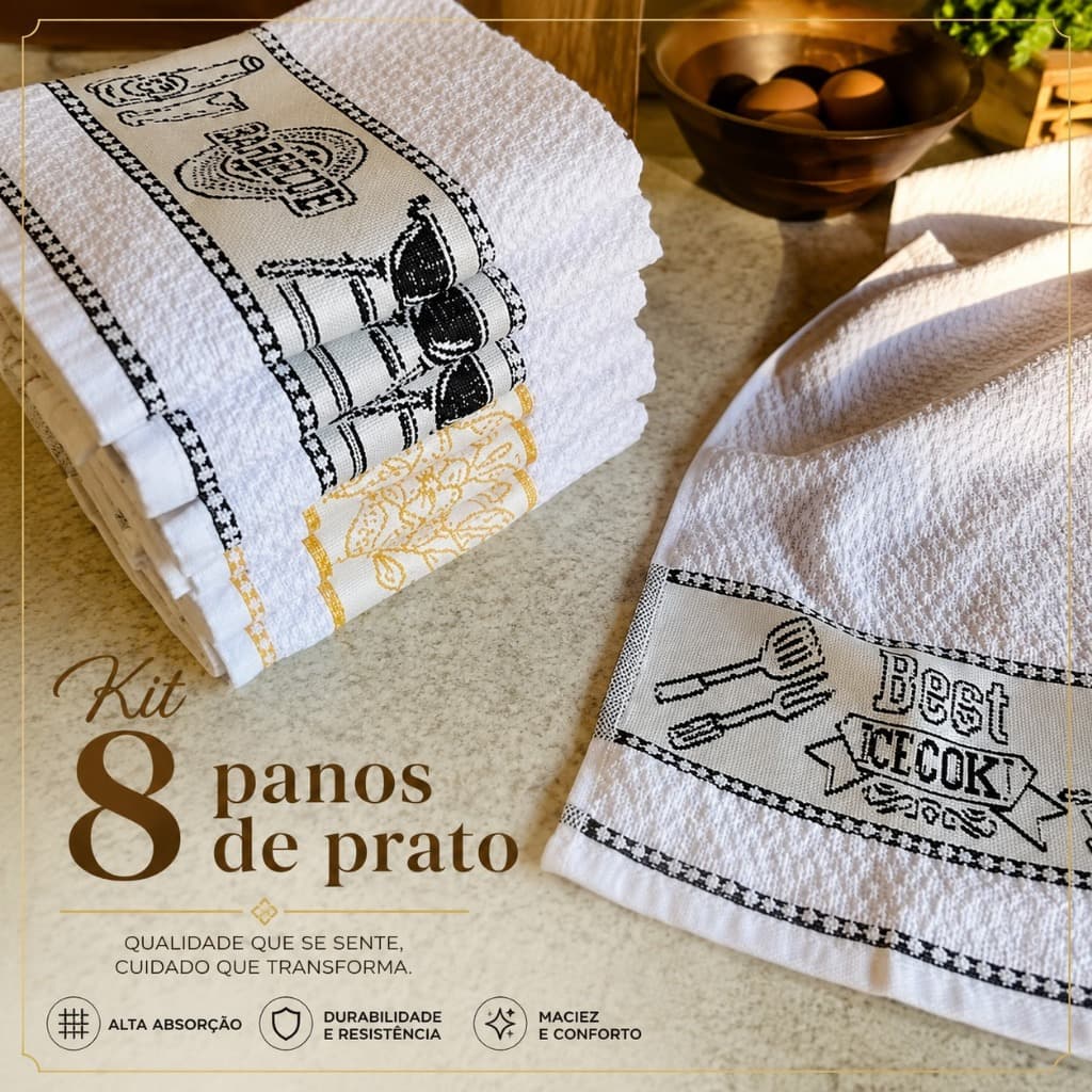 KIT 8 Peças Pano De Prato Felpudo 100% Algodão