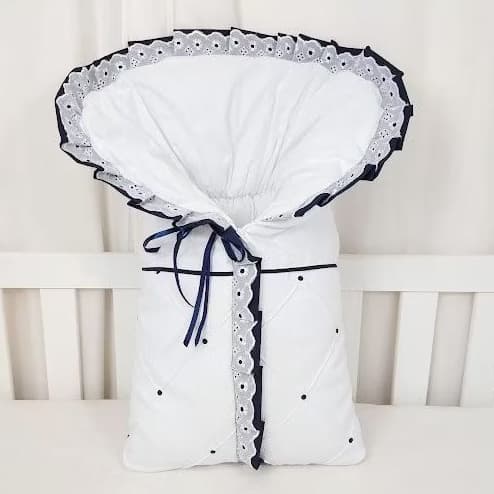 Porta Bebê Acolchoado Cor Branco C/ Azul  Marinho Tecido Pique Forro Branco 100% Algodão Menino.