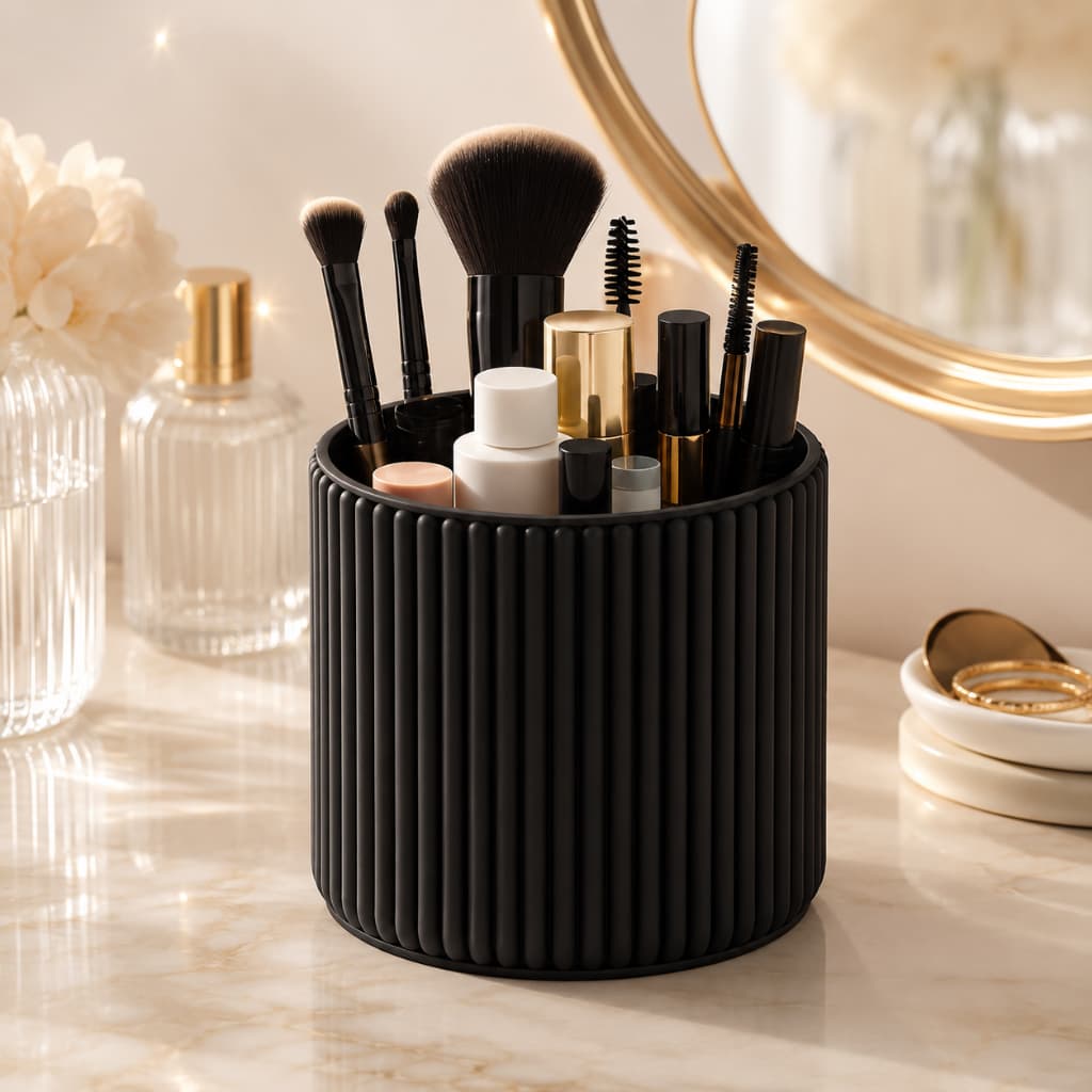 Organizador Canelado Luxo Porta Maquiagem Pincéis Escova Batom Banheiro Pia e Penteadeira Decorativo
