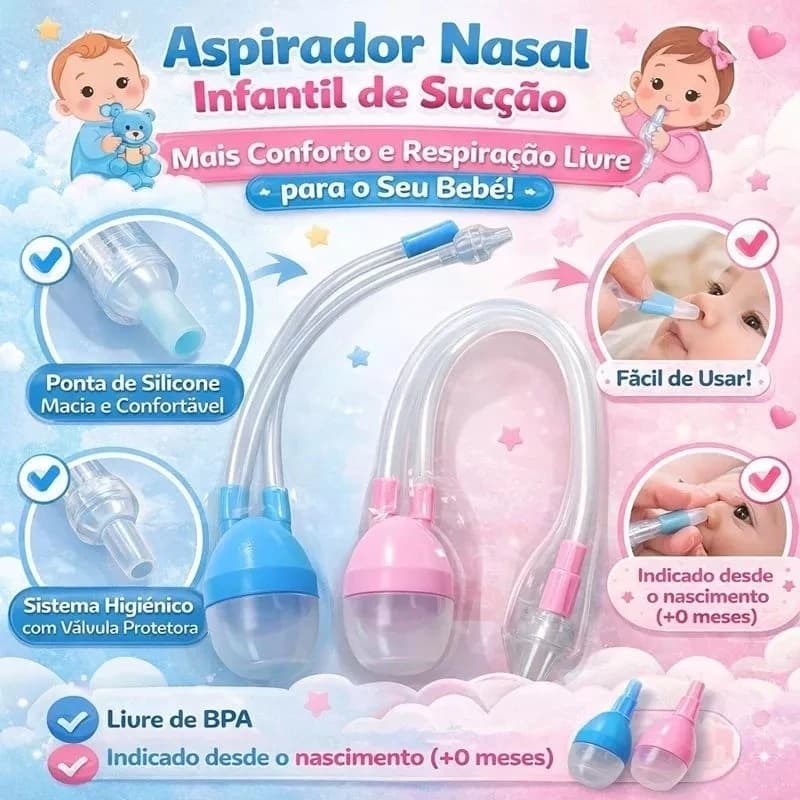 Aspirador Nasal Infantil Succao Bebes Recem Nascido Macio Remocao Meleca Higienizador
