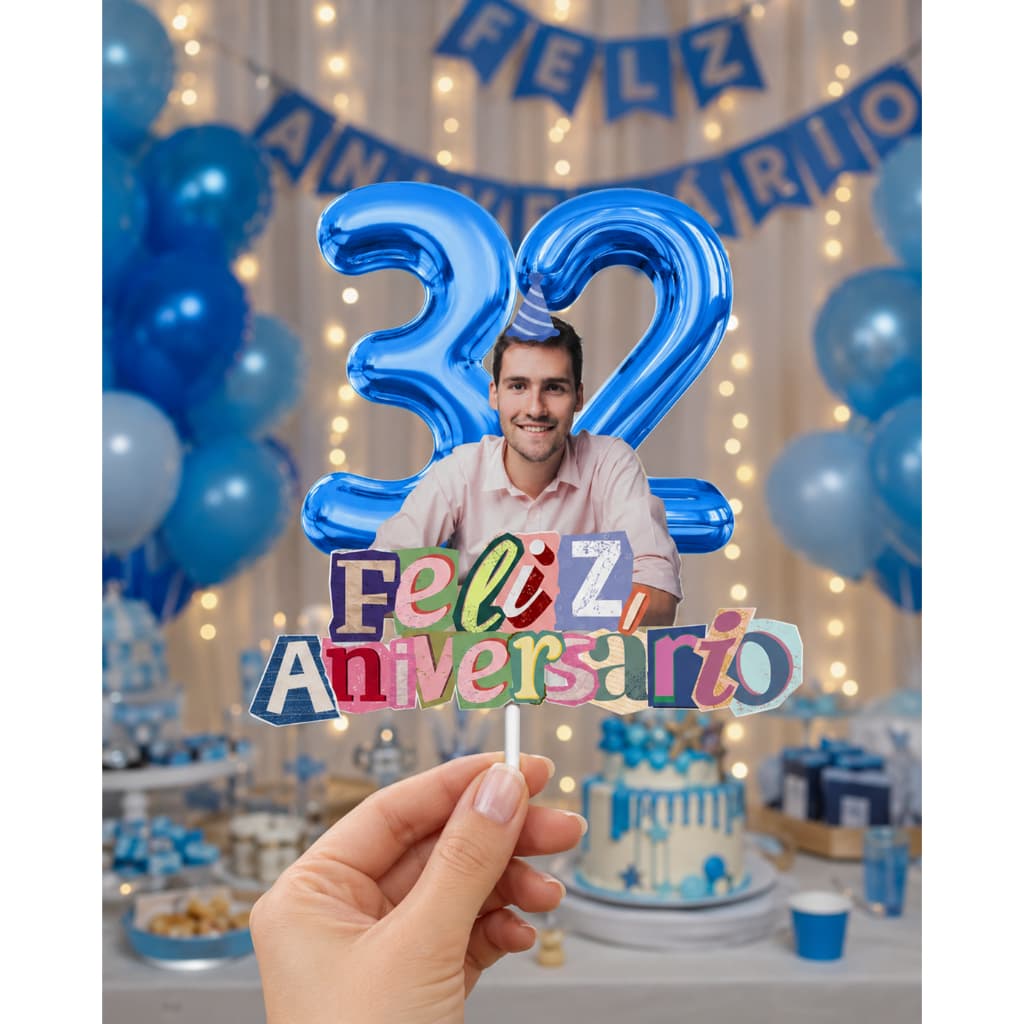 Topo de Bolo Personalizado com Foto e Idade | Feliz Aniversário | Feminino ou Masculino|Papel Fotografico