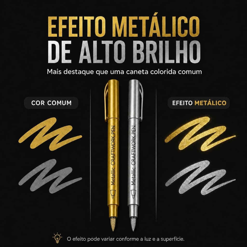 Kit Canetas Metálicas Dourada e Prateada Ponta Fina 1,5 mm para Artesanato