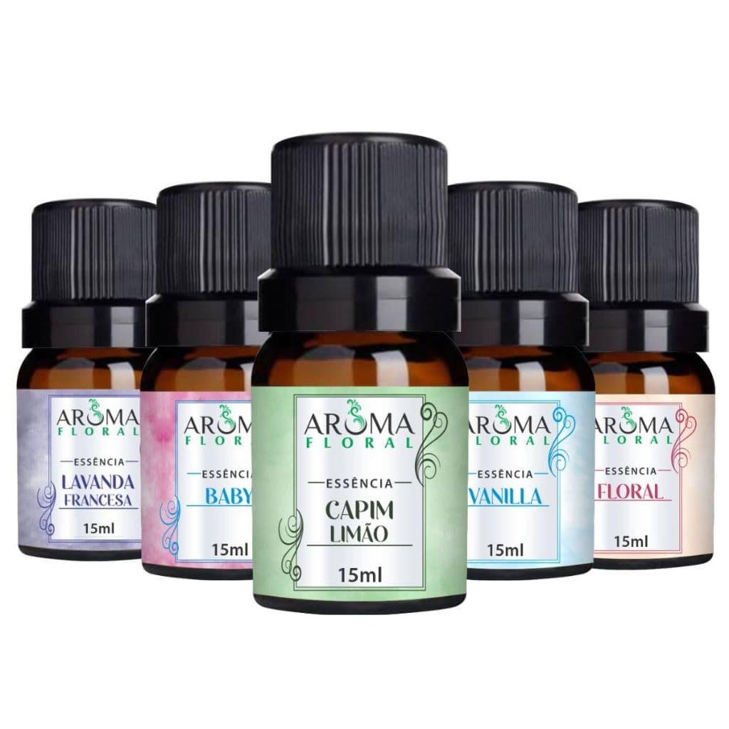 Kit com 5 Essência - Aroma Floral - Para Aromatizador Difusor Elétrico a Base de Água - Cinco Essenciais