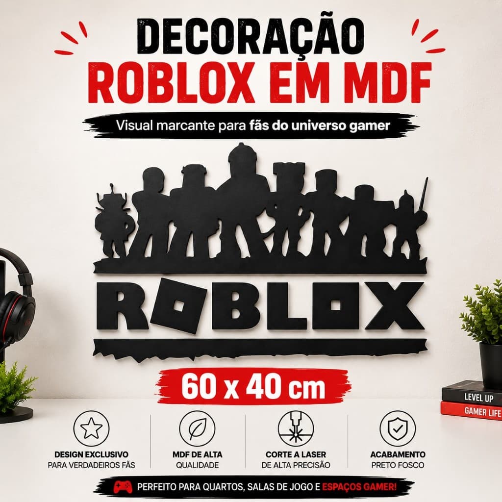 Decoração Gamer em MDF Preto – Roblox Personagens em Silhueta