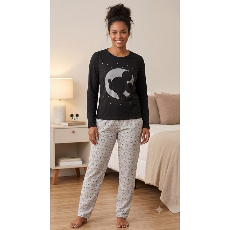 Pijama Longo Confortável Para Inverno Em Malha Estampa Mickey