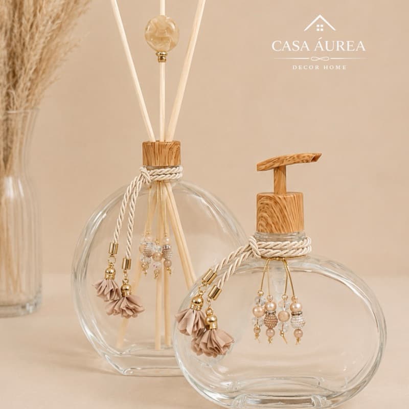 kit Aromatizador Lavabo/Banheiro Difusor de varetas e Saboneteira decoradora artesanal amadeirado luxo.