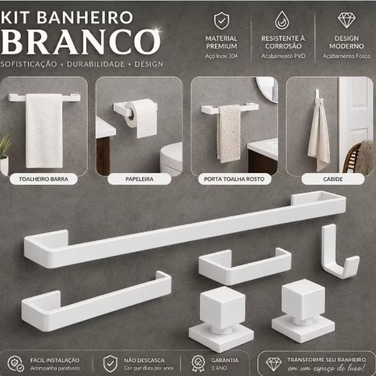 kit 2 acabamento quadrado branco metal 1 kit 4 peças para banheiro