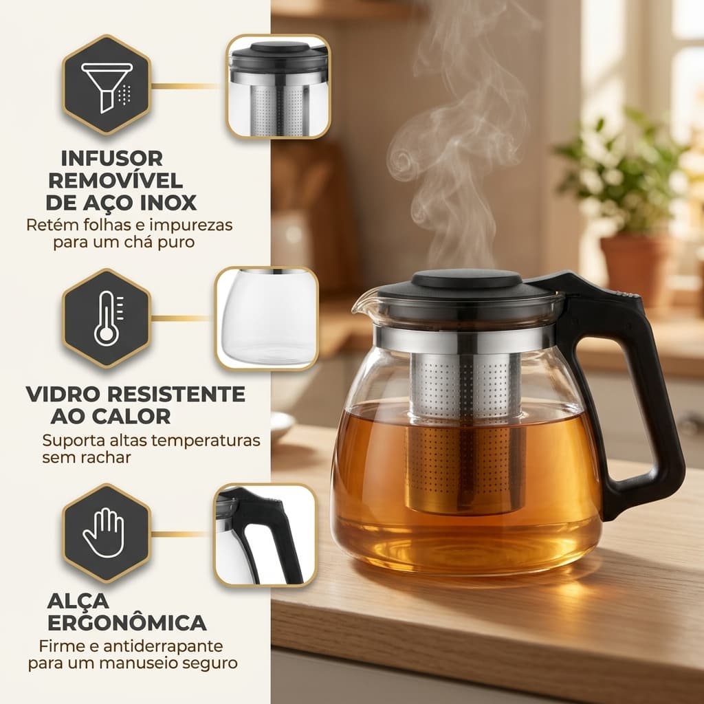 Chaleira com Infusor de Chá 900ml - Capacidade Generosa para Chás e Infusões Frescos - Prática e Versátil