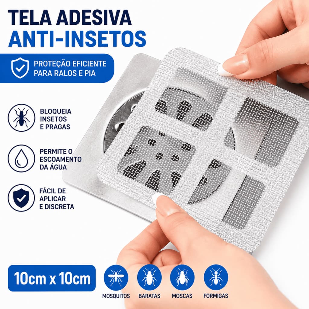 Filtro Adesivo para Ralo 10x10cm 6 Unidades Retentor de Cabelos Anti Entupimento