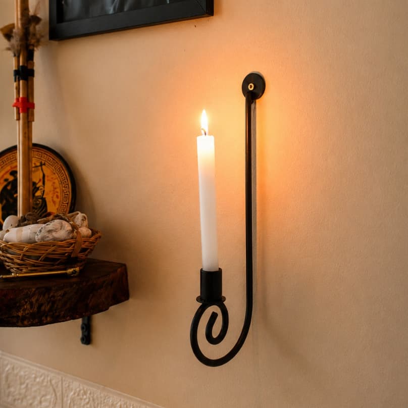 Candelabro Porta Velas de Parede Preto Em Ferro 30 cm | Decoração Artesanal Sala Luxo