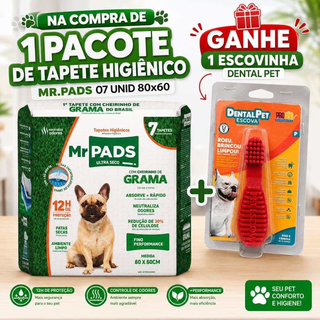 Tapete Higiênico Mr Pads - Cachorros - Higiene Pet - Alta Absorção - 80x60cm 7unid