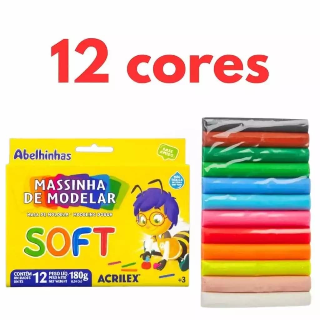 Massinha de Modelar Soft 12 Cores Acrilex 180g Abelinha