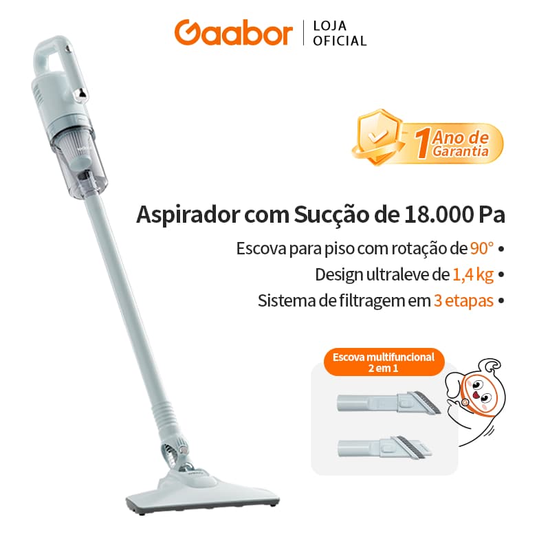 Gaabor Aspirador de Pó 2 em 1 com Fio 4.5m Sucção Forte 18000Pa Filtro Lavável 0.5L CW-18M02A