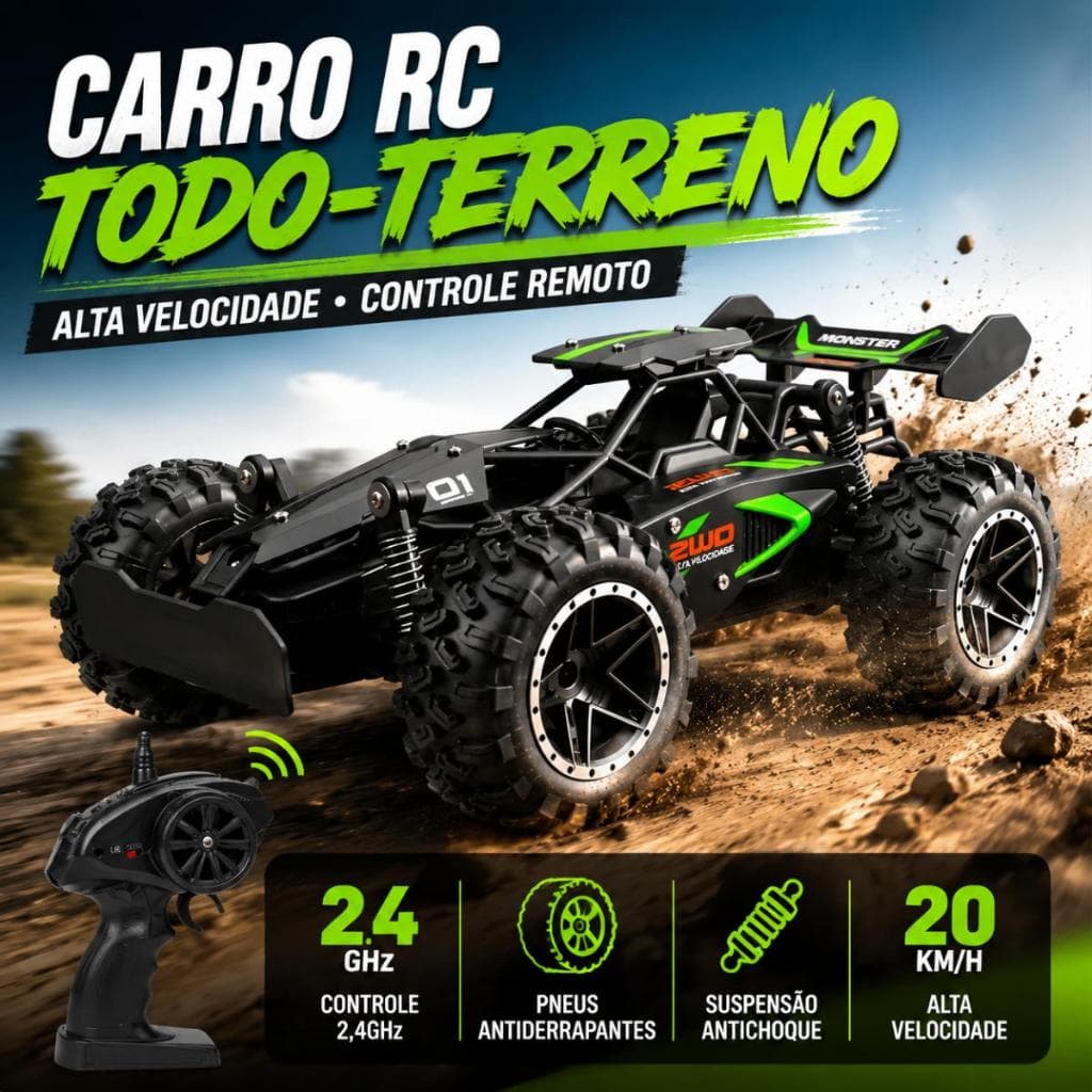 Carrinho Controle Remoto Recarregável Off-Road 2.4g Super RáPido 20km/H 1:16 Pneus Borrachudo