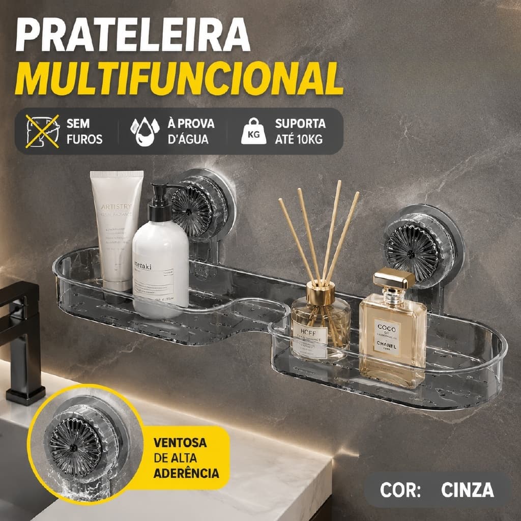 Suction Cup Wall Sink Rack Bath Organizer Basket With Suction Cup, Large Capacity, No Holes